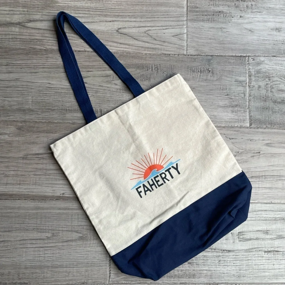 Faherty Canvas Tote Bag Blue/Off White 15